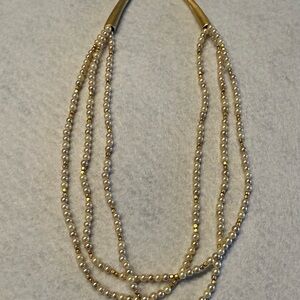 Elegant Gold and Cream Beaded Necklace